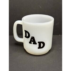 Vintage Glasbake Milk Glass “Dad” Coffee Mug – Retro Father Mug, Kitchen Decor